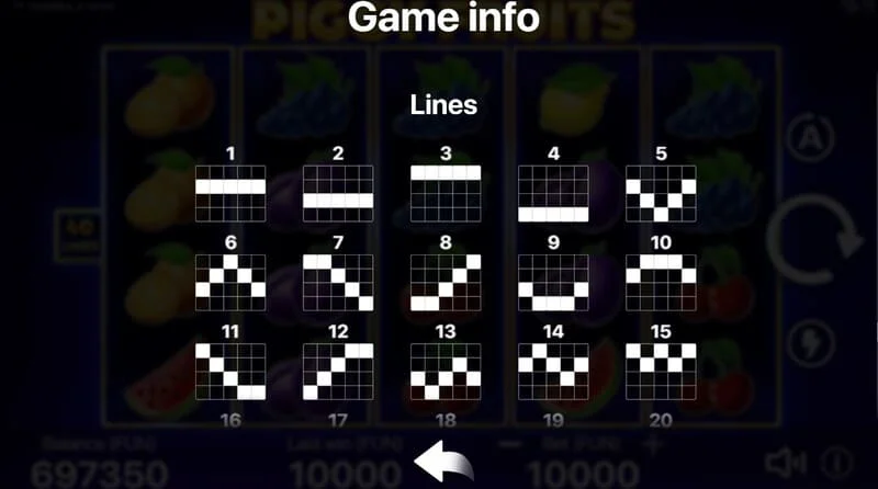 Piggy Fruits - schema delle quaranta linee di pagamento fisse